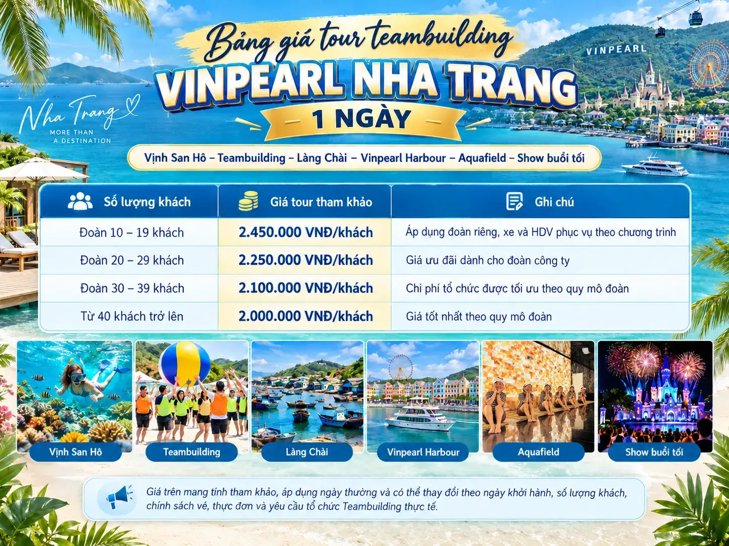 Bảng giá chi tiết của tour teambuilding Vinpearl Nha Trang 1 ngày 2026